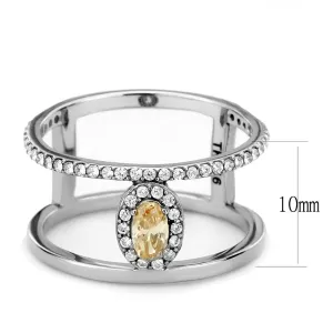 High polished (no plating) Stainless Steel Ring with AAA Grade CZ in Champagne for Women Style DA352