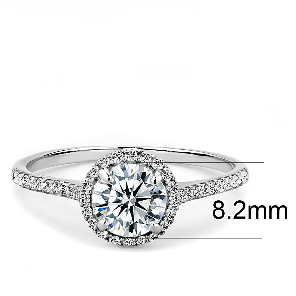 High polished (no plating) Stainless Steel Ring with AAA Grade CZ in Clear for Women Style DA022