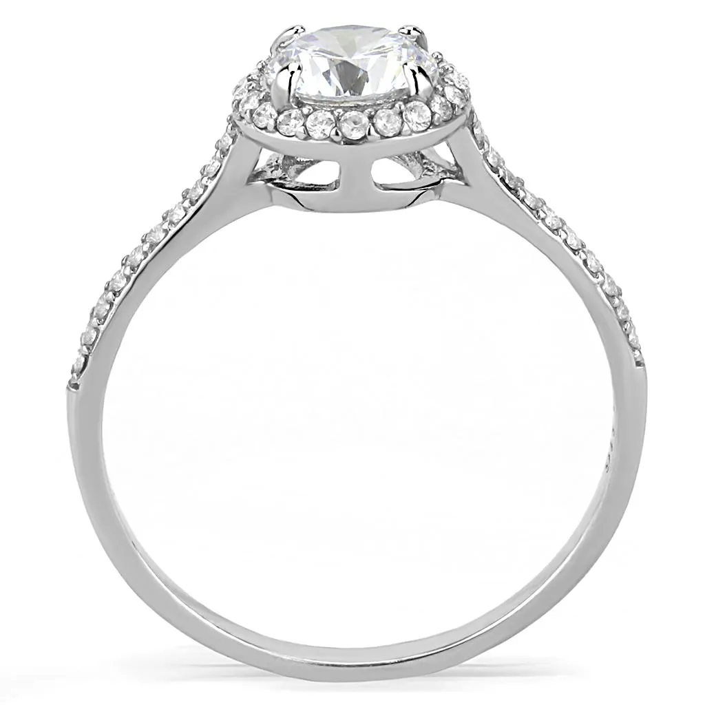 High polished (no plating) Stainless Steel Ring with AAA Grade CZ in Clear for Women Style DA022