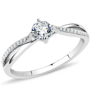 High polished (no plating) Stainless Steel Ring with AAA Grade CZ in Clear for Women Style DA035