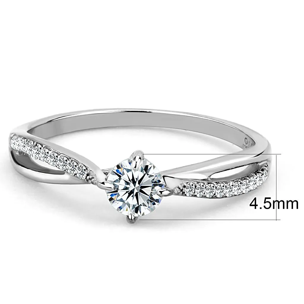 High polished (no plating) Stainless Steel Ring with AAA Grade CZ in Clear for Women Style DA035