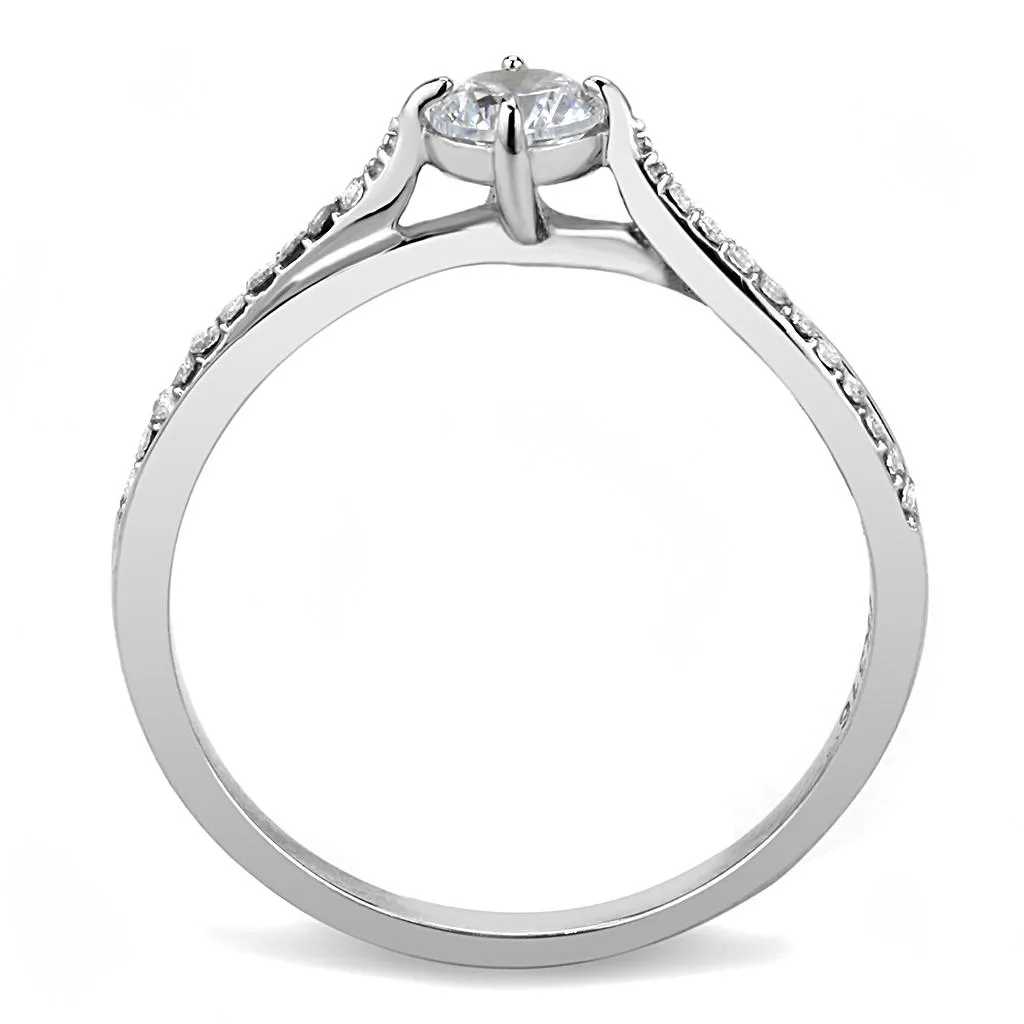 High polished (no plating) Stainless Steel Ring with AAA Grade CZ in Clear for Women Style DA035