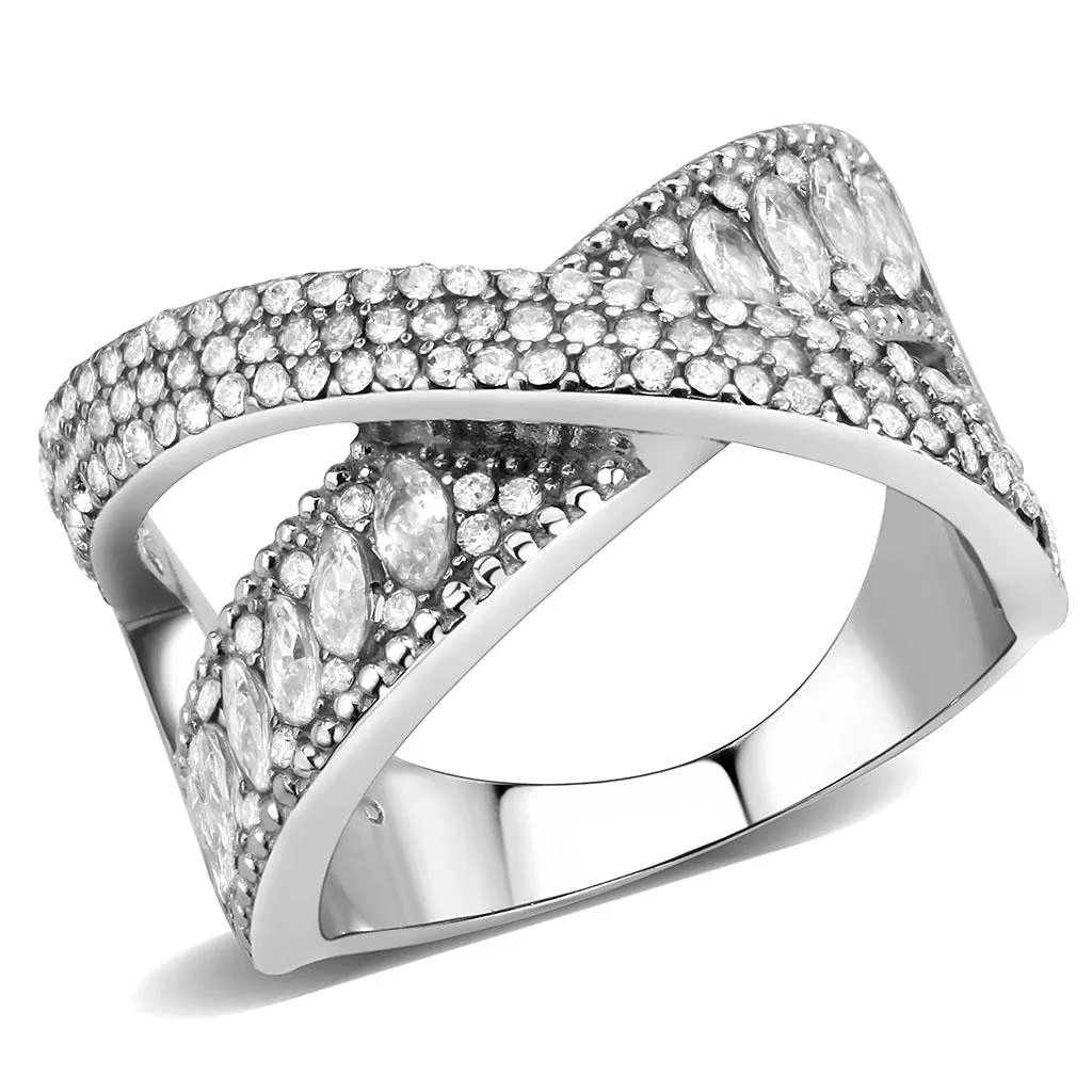 High polished (no plating) Stainless Steel Ring with AAA Grade CZ in Clear for Women Style DA361