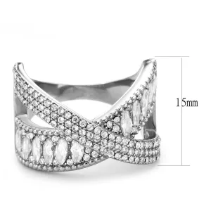 High polished (no plating) Stainless Steel Ring with AAA Grade CZ in Clear for Women Style DA361