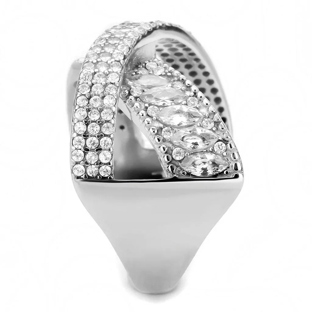 High polished (no plating) Stainless Steel Ring with AAA Grade CZ in Clear for Women Style DA361