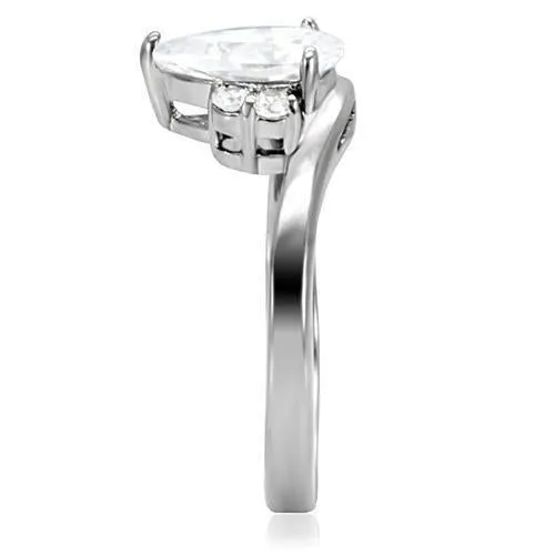 High polished (no plating) Stainless Steel Ring with AAA Grade CZ in Clear for Women Style TK102