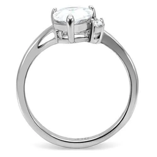 High polished (no plating) Stainless Steel Ring with AAA Grade CZ in Clear for Women Style TK102