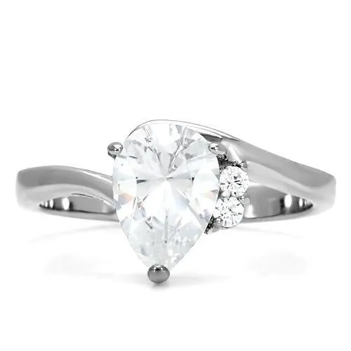 High polished (no plating) Stainless Steel Ring with AAA Grade CZ in Clear for Women Style TK102