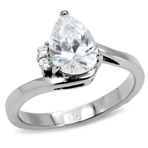 High polished (no plating) Stainless Steel Ring with AAA Grade CZ in Clear for Women Style TK102