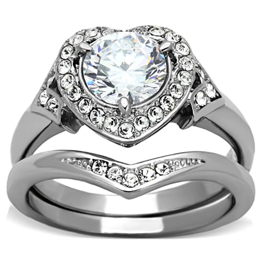 High polished (no plating) Stainless Steel Ring with AAA Grade CZ in Clear for Women Style TK1087