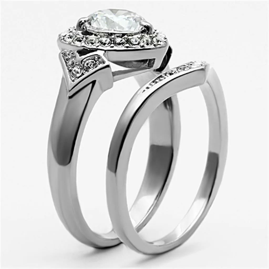 High polished (no plating) Stainless Steel Ring with AAA Grade CZ in Clear for Women Style TK1087