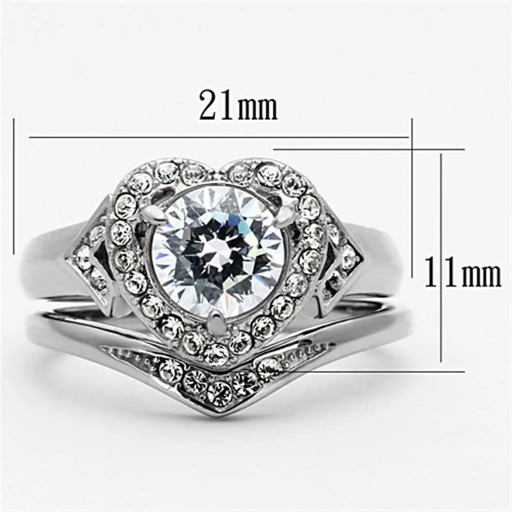 High polished (no plating) Stainless Steel Ring with AAA Grade CZ in Clear for Women Style TK1087