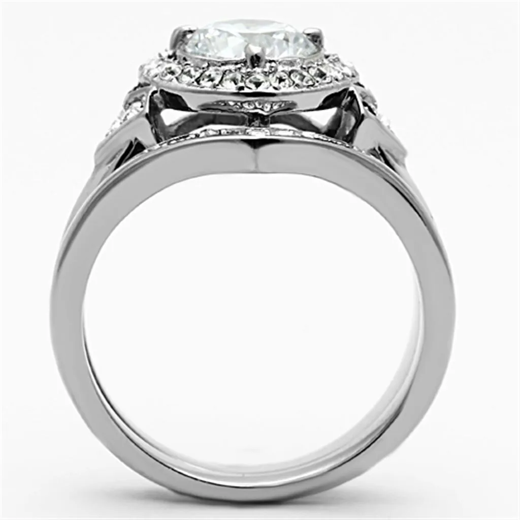 High polished (no plating) Stainless Steel Ring with AAA Grade CZ in Clear for Women Style TK1087