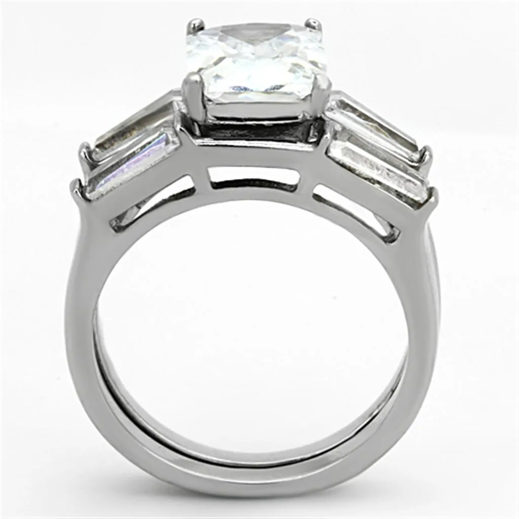 High polished (no plating) Stainless Steel Ring with AAA Grade CZ in Clear for Women Style TK1229