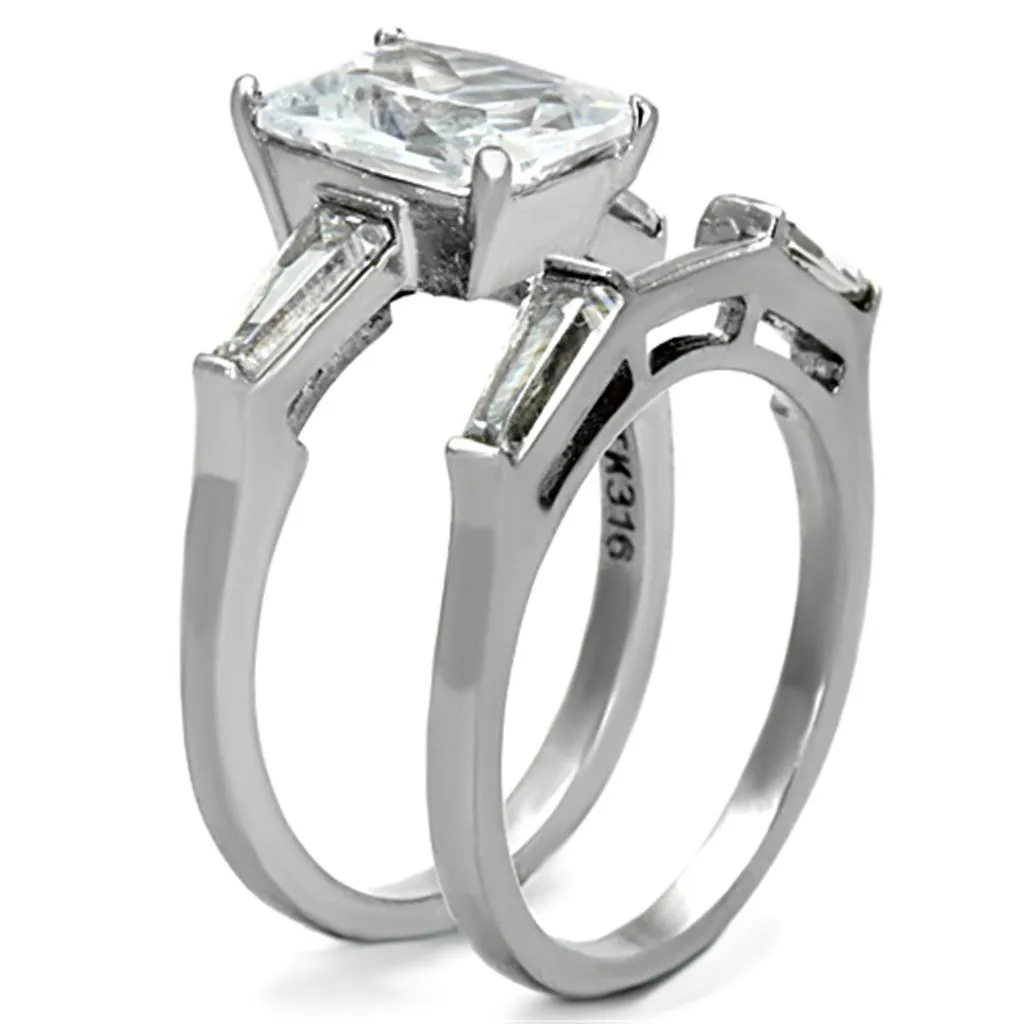 High polished (no plating) Stainless Steel Ring with AAA Grade CZ in Clear for Women Style TK1229