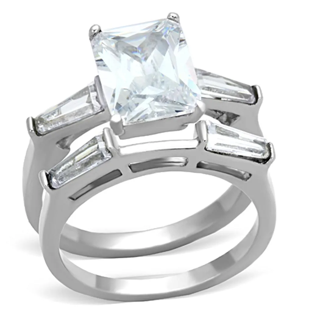 High polished (no plating) Stainless Steel Ring with AAA Grade CZ in Clear for Women Style TK1229