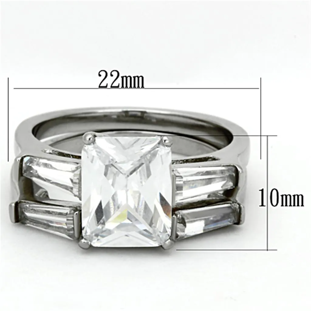 High polished (no plating) Stainless Steel Ring with AAA Grade CZ in Clear for Women Style TK1229