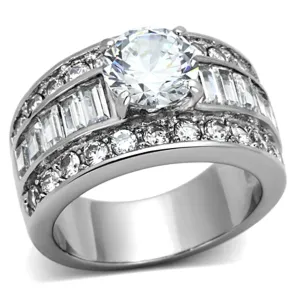 High polished (no plating) Stainless Steel Ring with AAA Grade CZ in Clear for Women Style TK1232