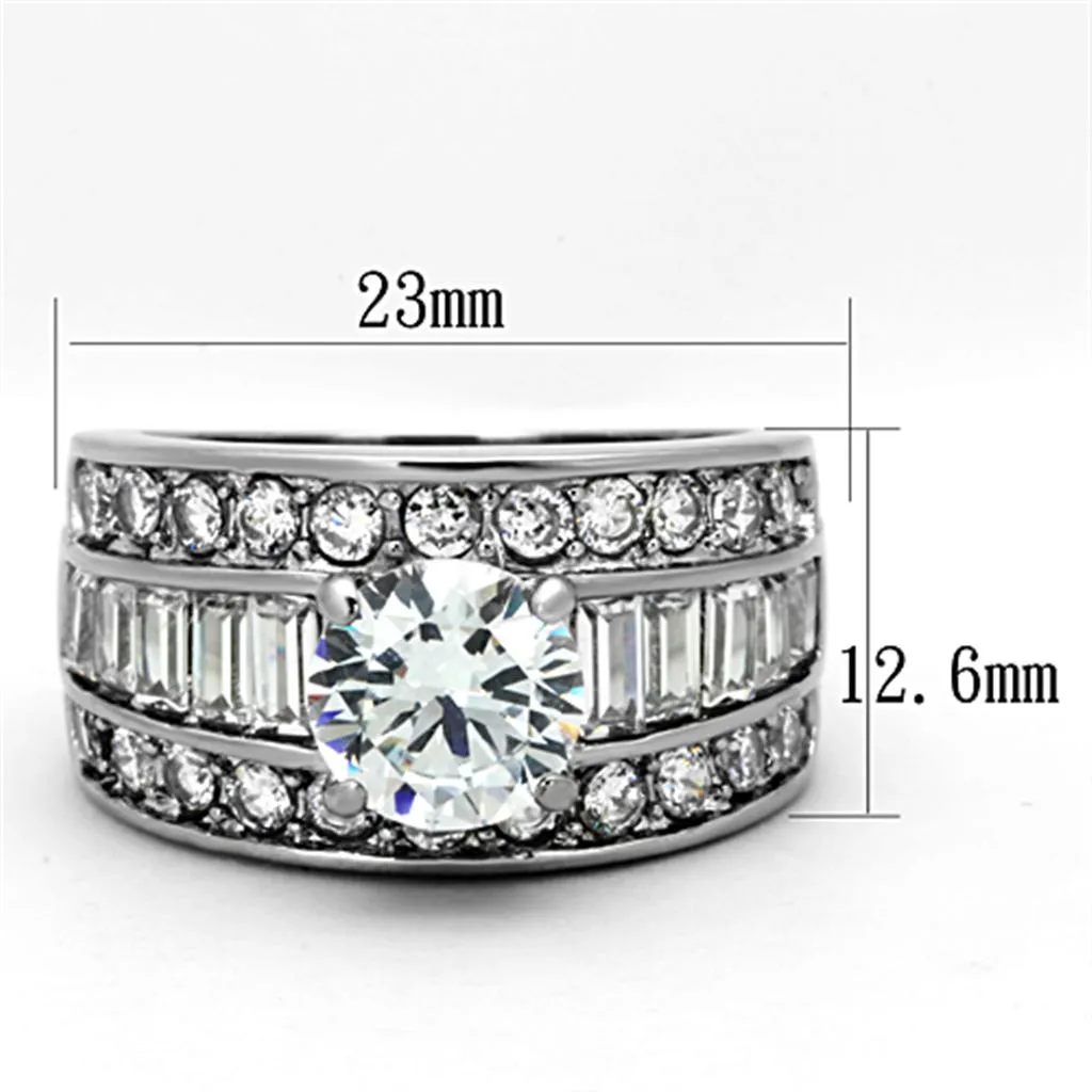 High polished (no plating) Stainless Steel Ring with AAA Grade CZ in Clear for Women Style TK1232