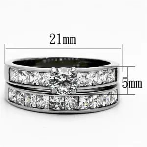 High polished (no plating) Stainless Steel Ring with AAA Grade CZ in Clear for Women Style TK1321