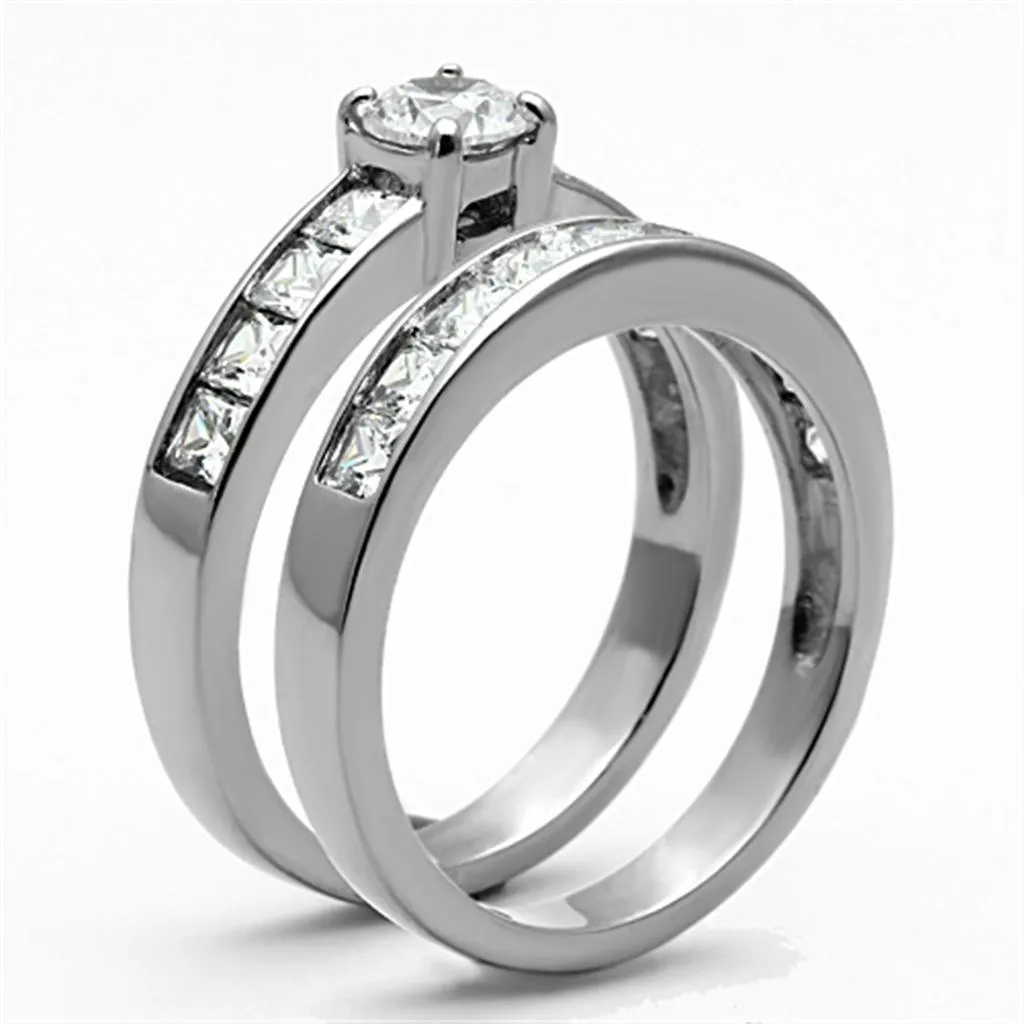 High polished (no plating) Stainless Steel Ring with AAA Grade CZ in Clear for Women Style TK1321