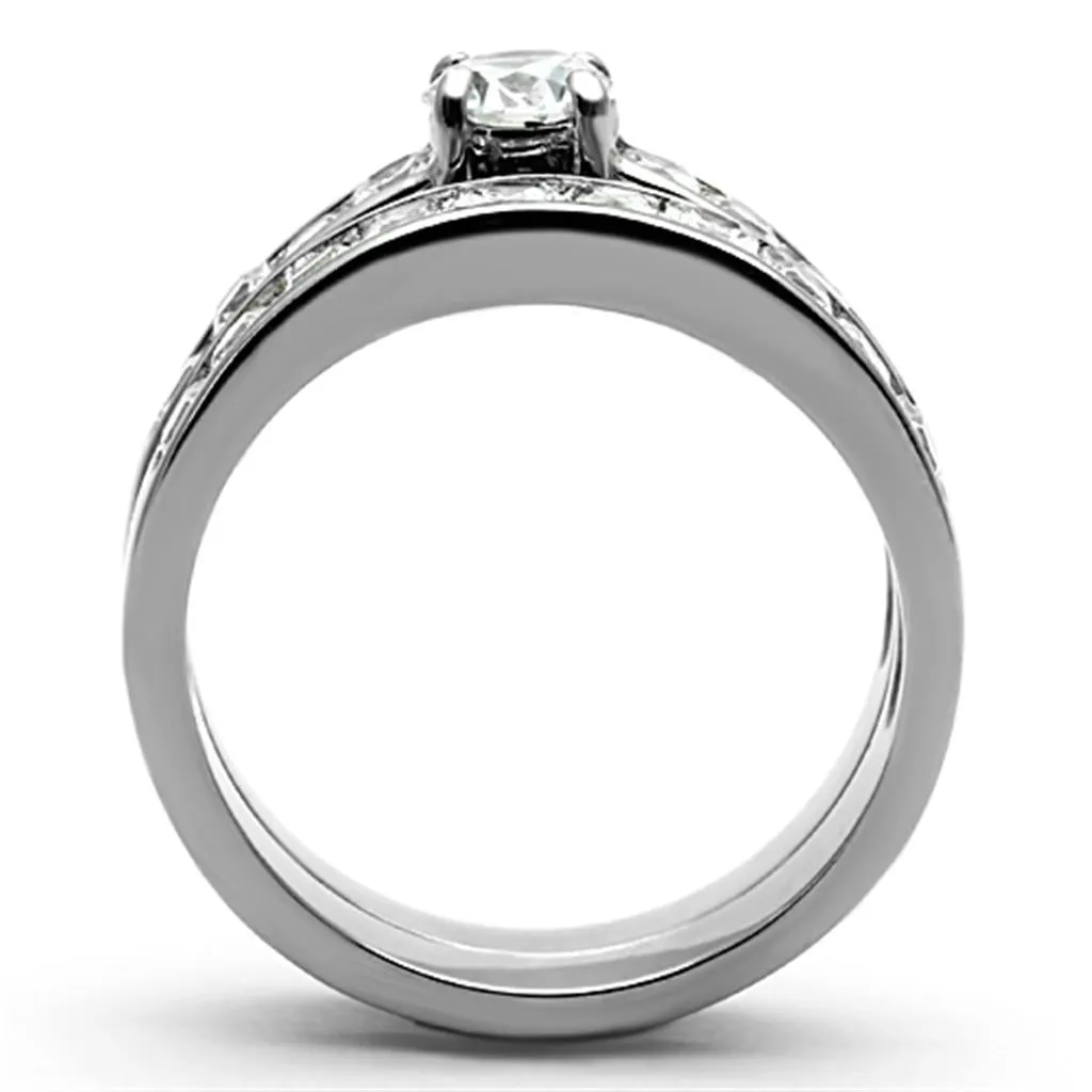 High polished (no plating) Stainless Steel Ring with AAA Grade CZ in Clear for Women Style TK1321