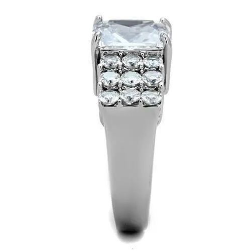 High polished (no plating) Stainless Steel Ring with AAA Grade CZ in Clear for Women Style TK1753