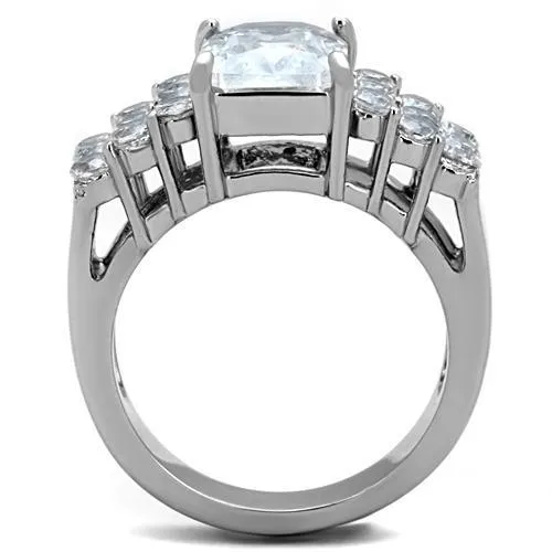 High polished (no plating) Stainless Steel Ring with AAA Grade CZ in Clear for Women Style TK1753