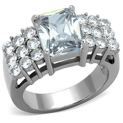 High polished (no plating) Stainless Steel Ring with AAA Grade CZ in Clear for Women Style TK1753