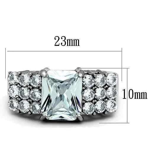 High polished (no plating) Stainless Steel Ring with AAA Grade CZ in Clear for Women Style TK1753