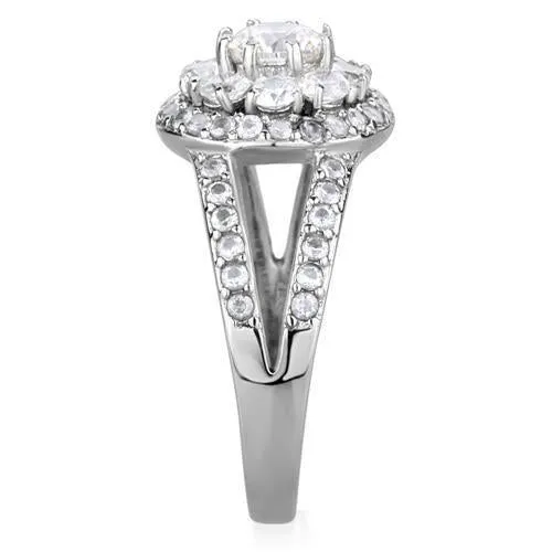 High polished (no plating) Stainless Steel Ring with AAA Grade CZ in Clear for Women Style TK1855