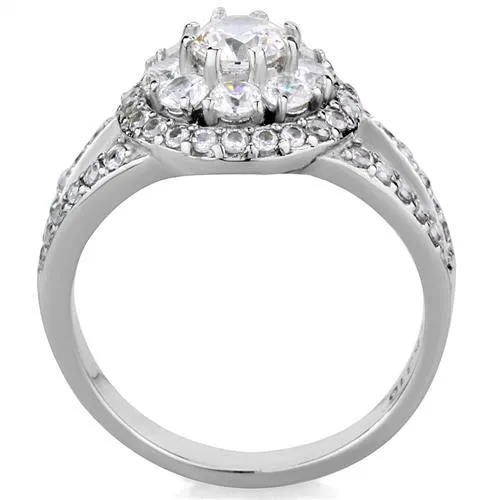 High polished (no plating) Stainless Steel Ring with AAA Grade CZ in Clear for Women Style TK1855