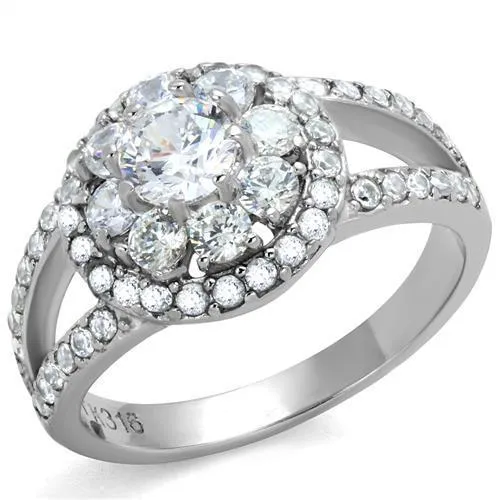 High polished (no plating) Stainless Steel Ring with AAA Grade CZ in Clear for Women Style TK1855