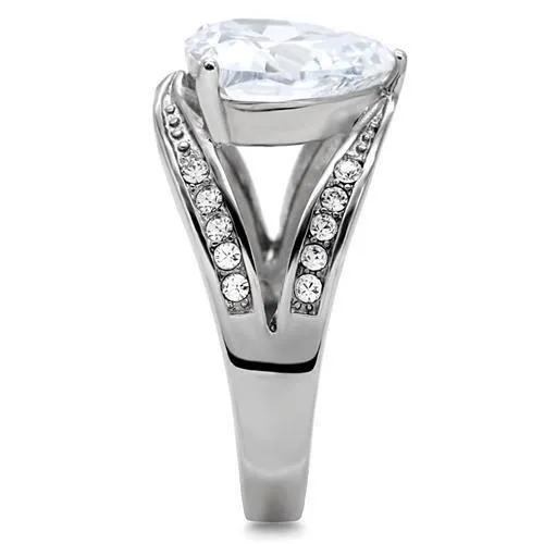 High polished (no plating) Stainless Steel Ring with AAA Grade CZ in Clear for Women Style TK185