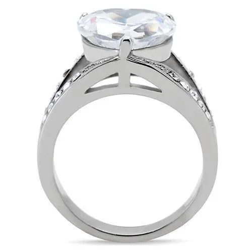 High polished (no plating) Stainless Steel Ring with AAA Grade CZ in Clear for Women Style TK185