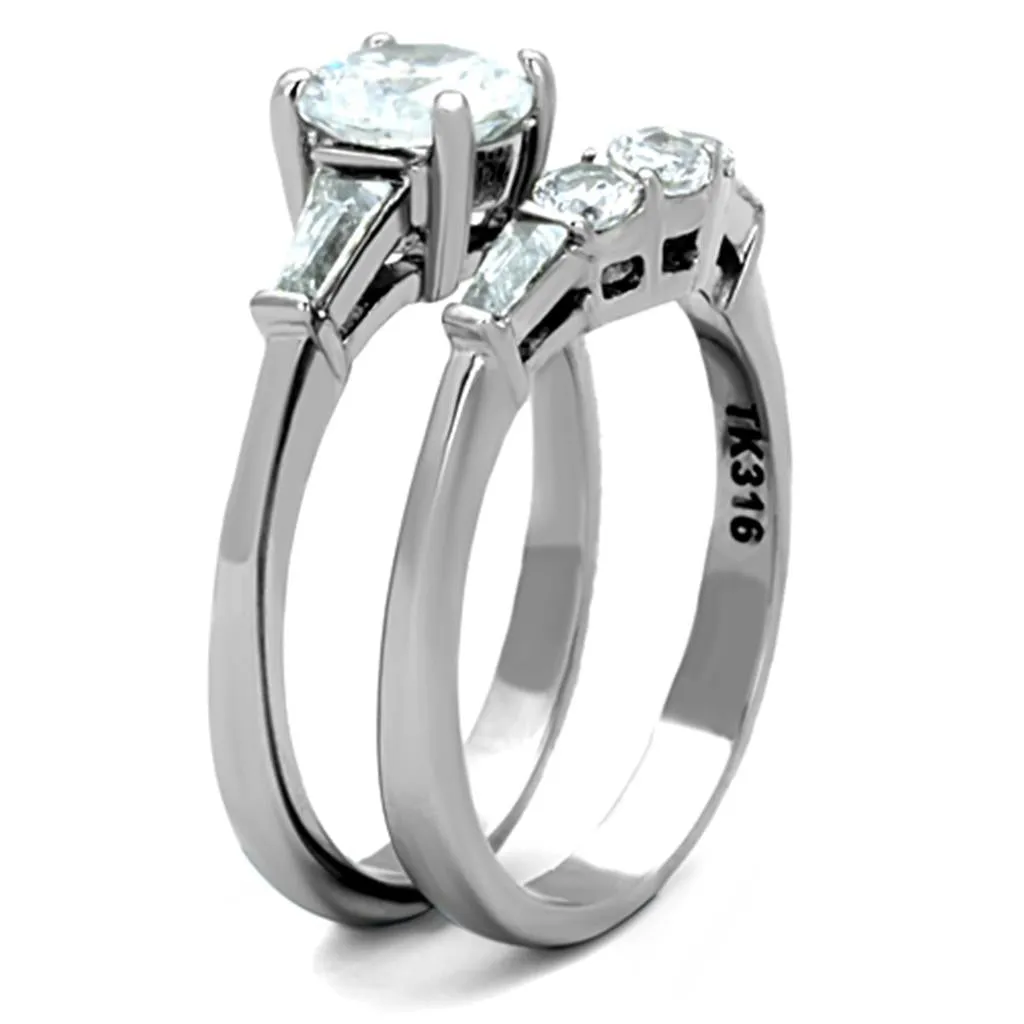 High polished (no plating) Stainless Steel Ring with AAA Grade CZ in Clear for Women Style TK1W001