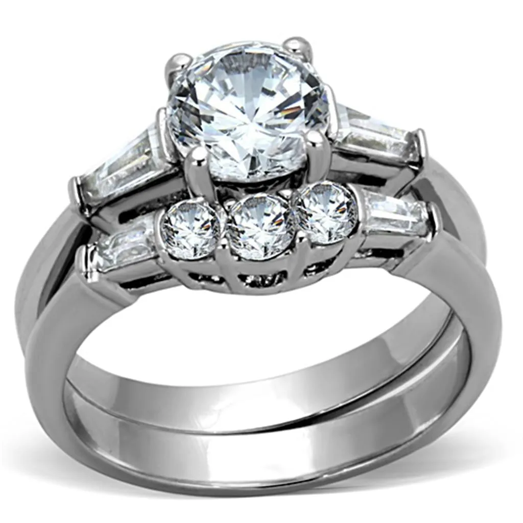 High polished (no plating) Stainless Steel Ring with AAA Grade CZ in Clear for Women Style TK1W001