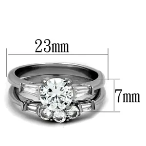 High polished (no plating) Stainless Steel Ring with AAA Grade CZ in Clear for Women Style TK1W001