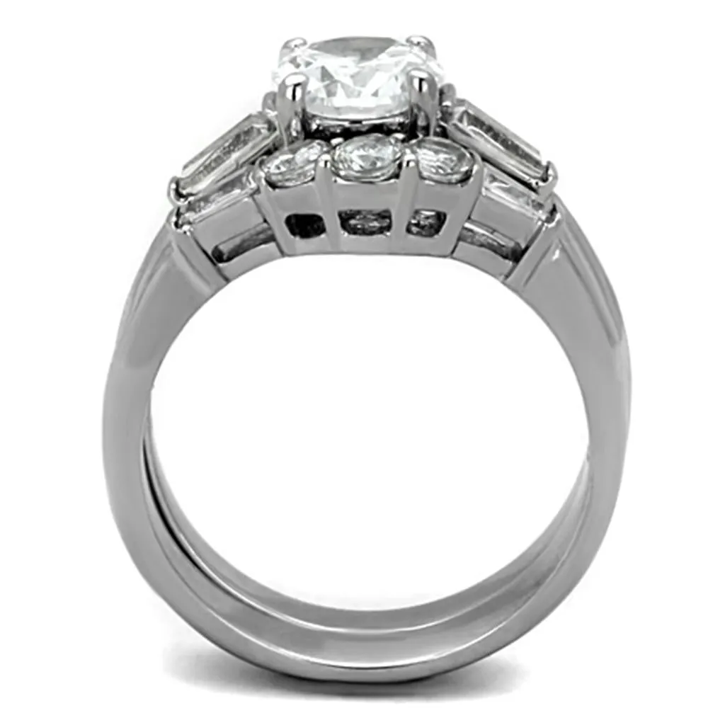 High polished (no plating) Stainless Steel Ring with AAA Grade CZ in Clear for Women Style TK1W001