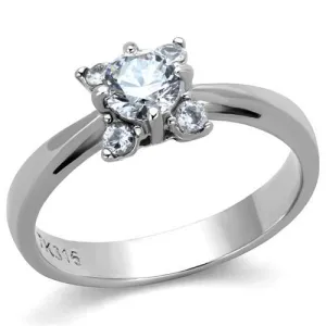 High polished (no plating) Stainless Steel Ring with AAA Grade CZ in Clear for Women Style TK2172