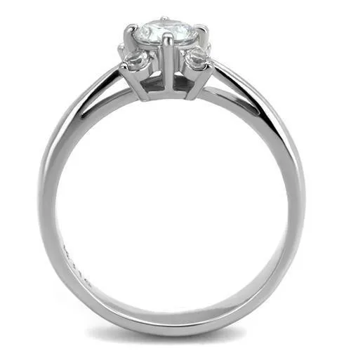 High polished (no plating) Stainless Steel Ring with AAA Grade CZ in Clear for Women Style TK2172