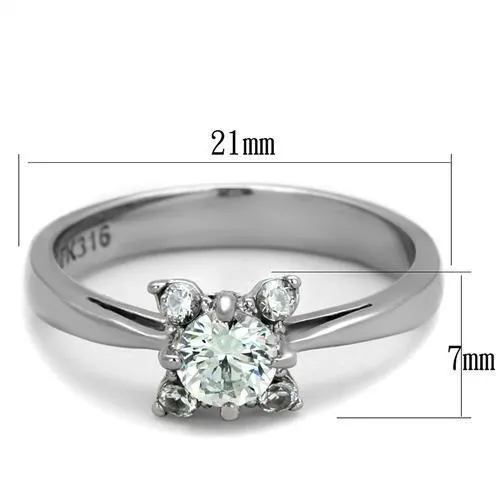 High polished (no plating) Stainless Steel Ring with AAA Grade CZ in Clear for Women Style TK2172