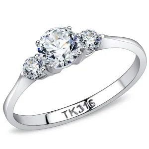 High polished (no plating) Stainless Steel Ring with AAA Grade CZ in Clear for Women Style TK3431