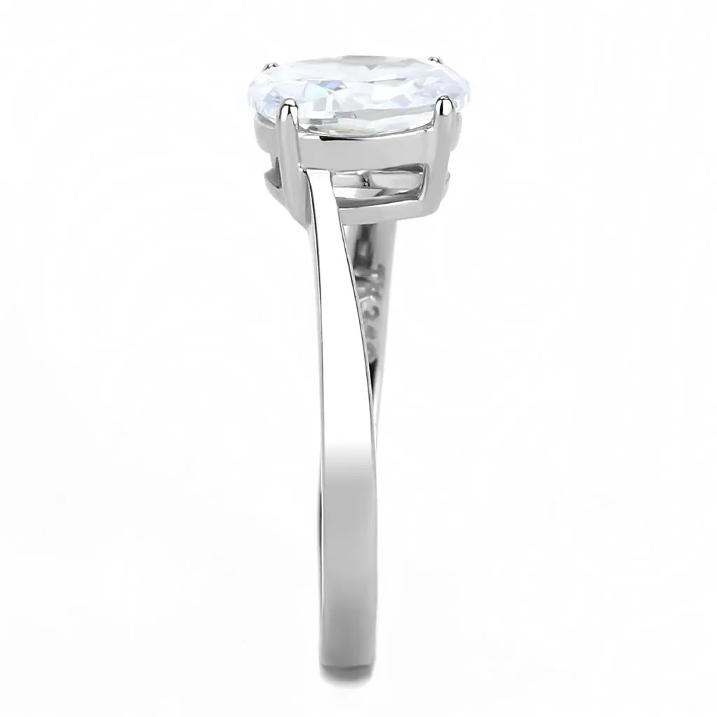 High polished (no plating) Stainless Steel Ring with AAA Grade CZ in Clear for Women Style TK3433