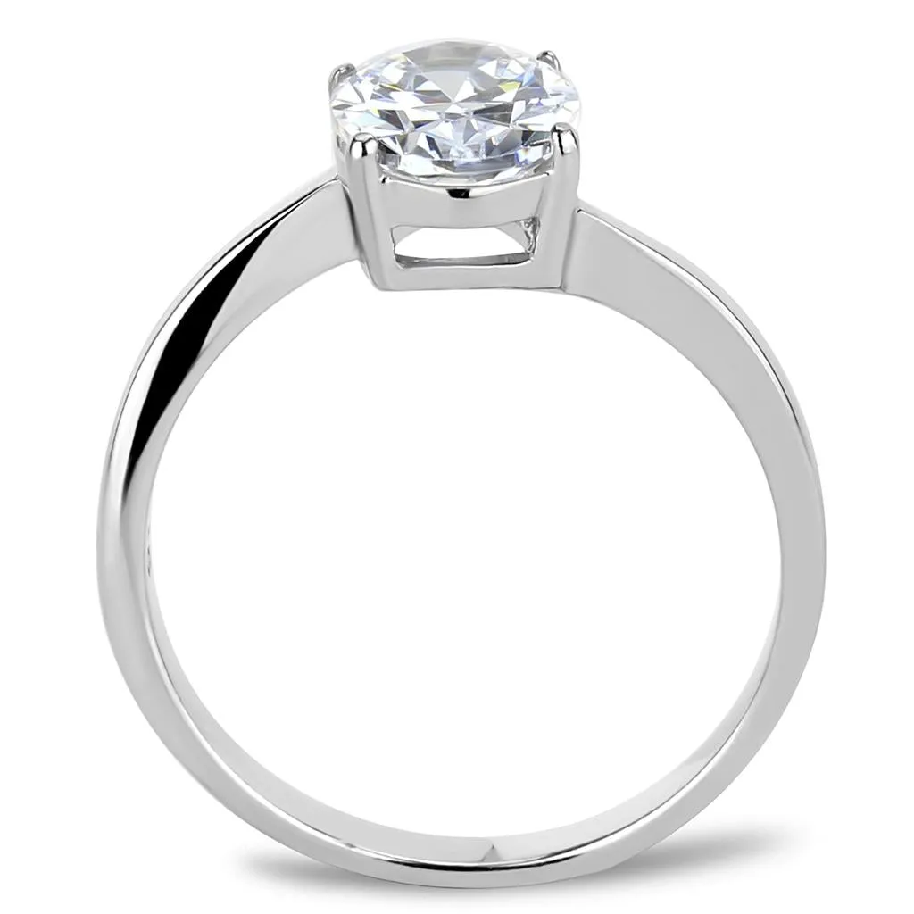 High polished (no plating) Stainless Steel Ring with AAA Grade CZ in Clear for Women Style TK3433