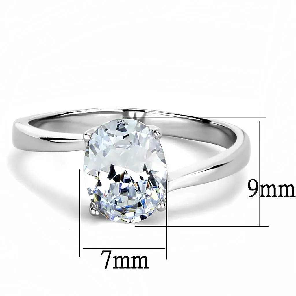 High polished (no plating) Stainless Steel Ring with AAA Grade CZ in Clear for Women Style TK3433