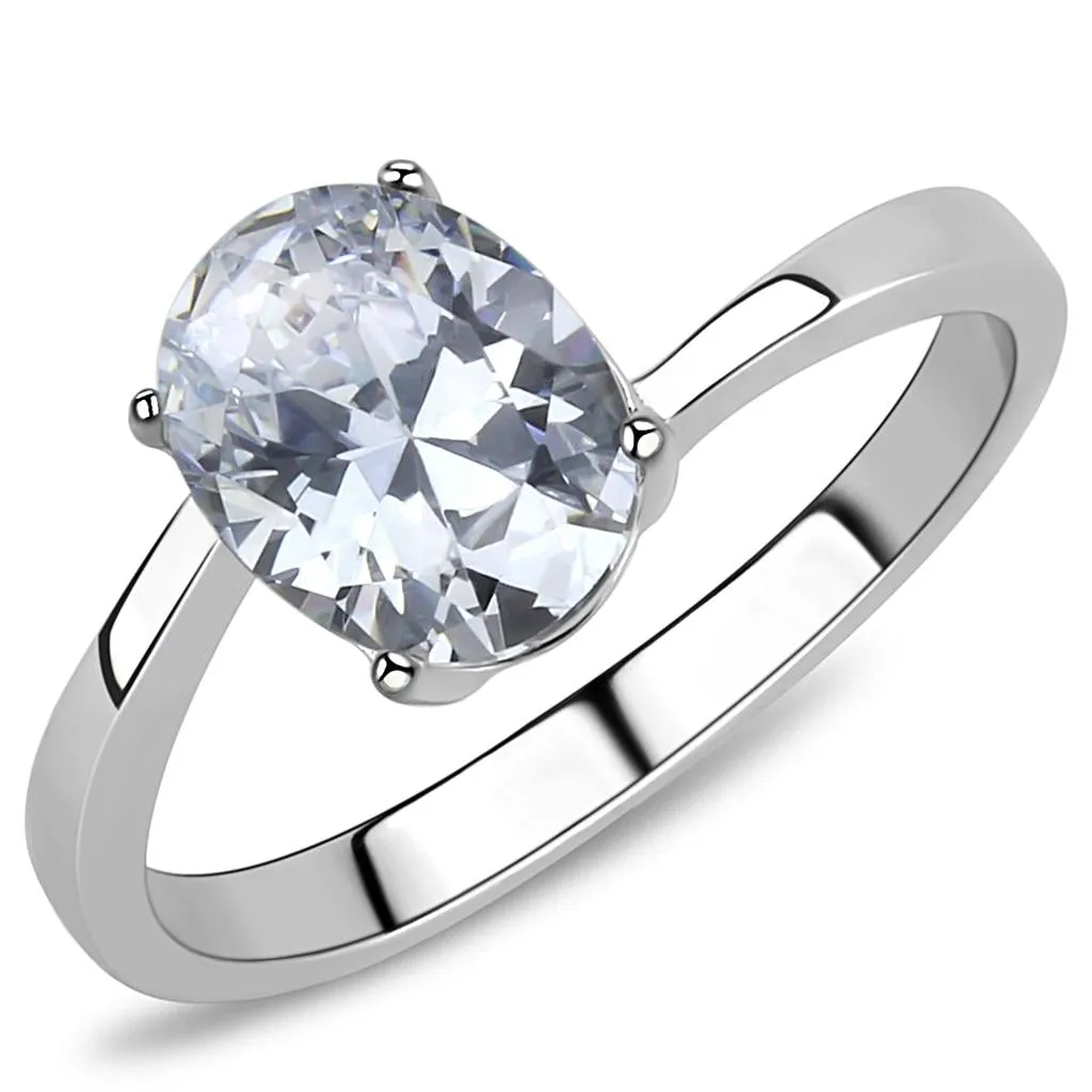 High polished (no plating) Stainless Steel Ring with AAA Grade CZ in Clear for Women Style TK3433