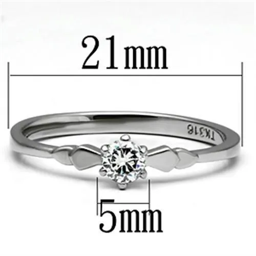 High polished (no plating) Stainless Steel Ring with AAA Grade CZ in Clear for Women Style TK697