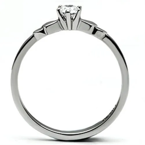 High polished (no plating) Stainless Steel Ring with AAA Grade CZ in Clear for Women Style TK697