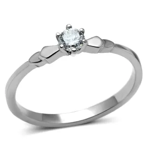 High polished (no plating) Stainless Steel Ring with AAA Grade CZ in Clear for Women Style TK697